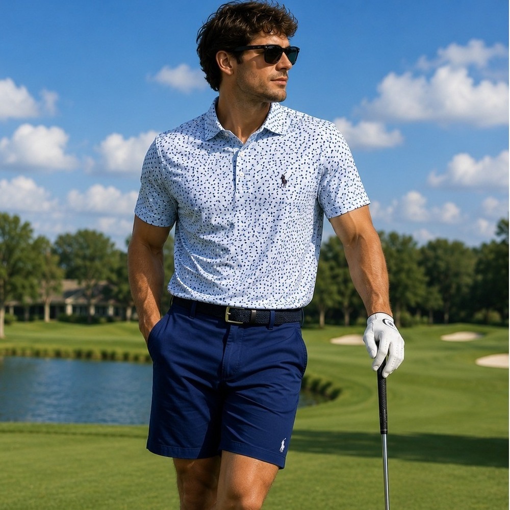 US Polo Assn Mens Blue Geometric Print Polo Shirt Short Sleeve Size XXL